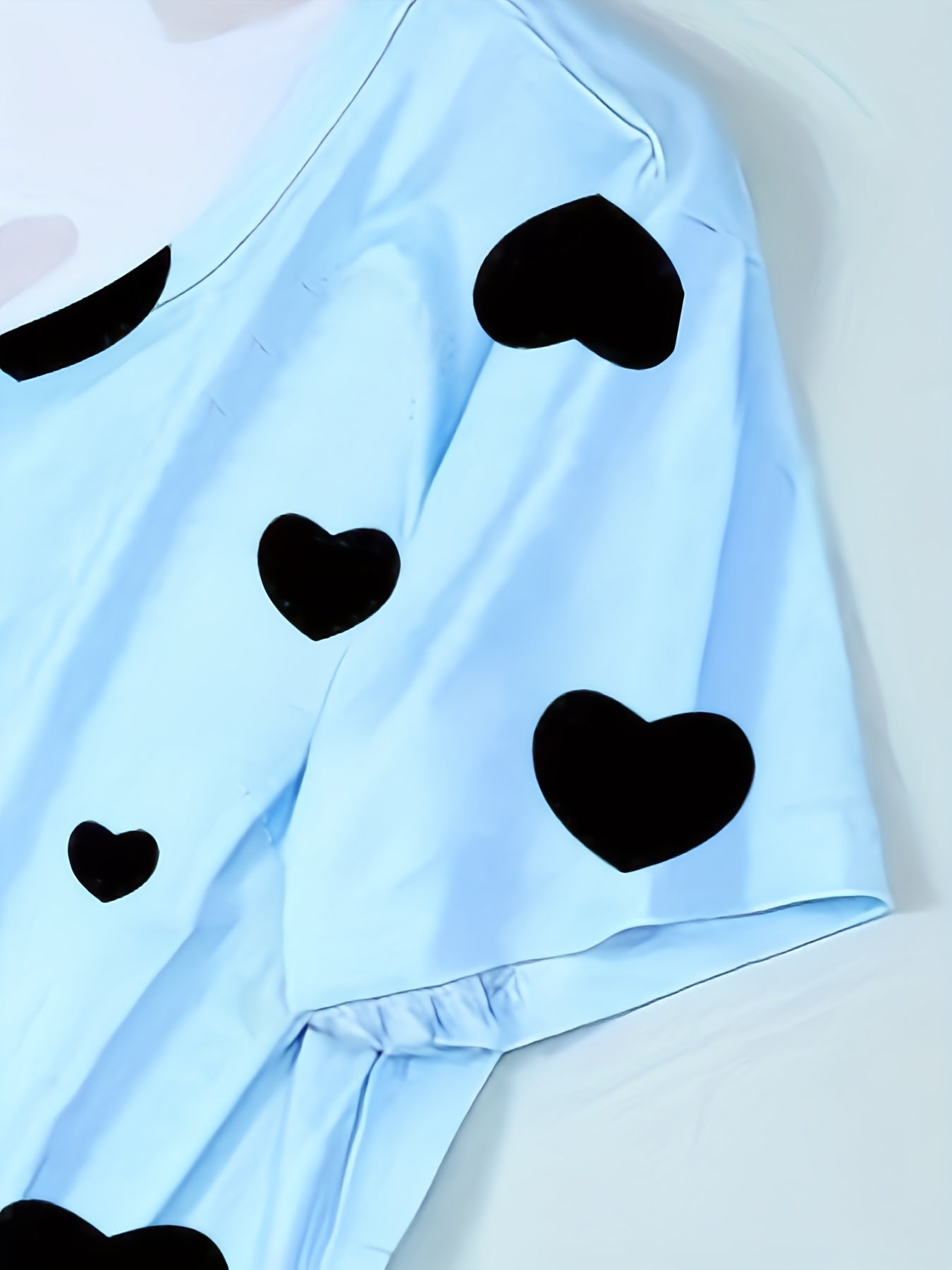 Heart Print Pajama Set Short Sleeve Top & Long Pants Women's Loungewear
