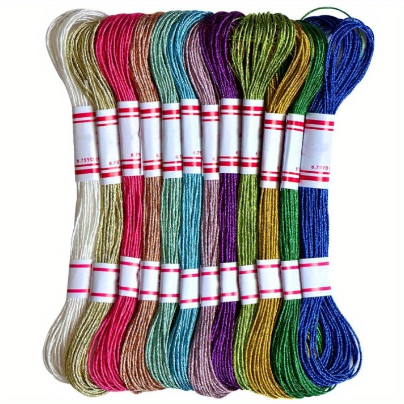 12 Colors Metallic Embroidery Thread Set for Craft Needlework Hand Embr