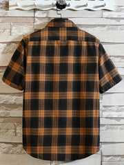 Plaid Print Men's Short Sleeve Shirt with Chest Pocket