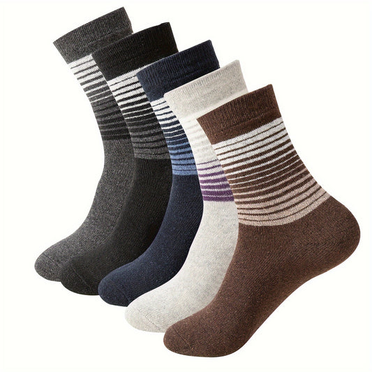 5 Pairs Men's Striped Crew Cotton Socks Deodorant Sweat Absorbing Casual