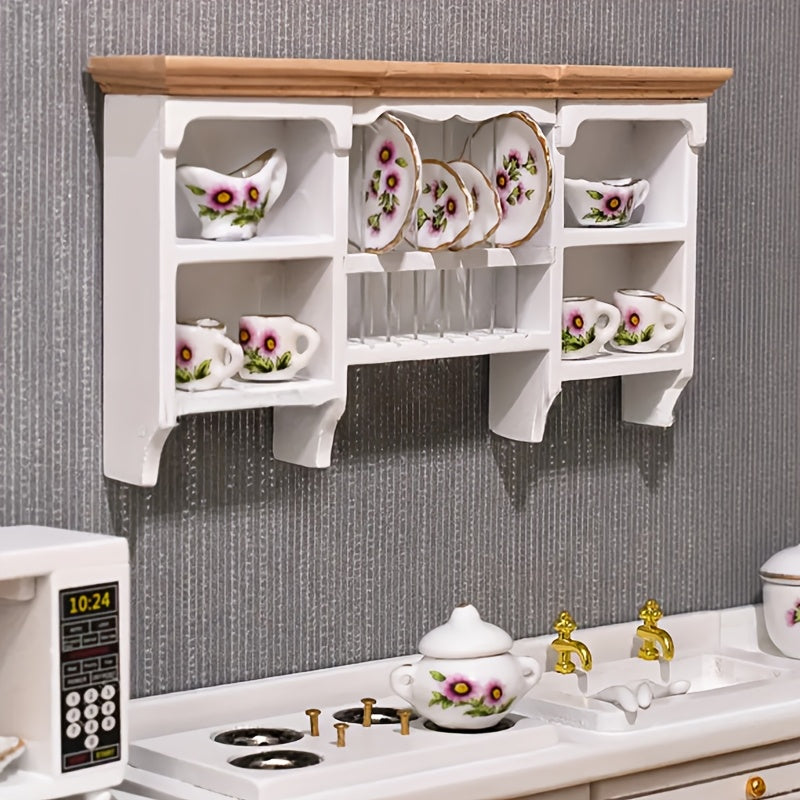 1:12 Dollhouse Kitchen Wall Shelves & Storage Cabinets Natural Wood