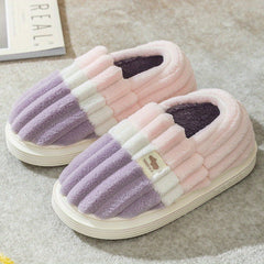 Women's Colorblock Plush Slippers Cozy Slip On Fuzzy Indoor Shoes