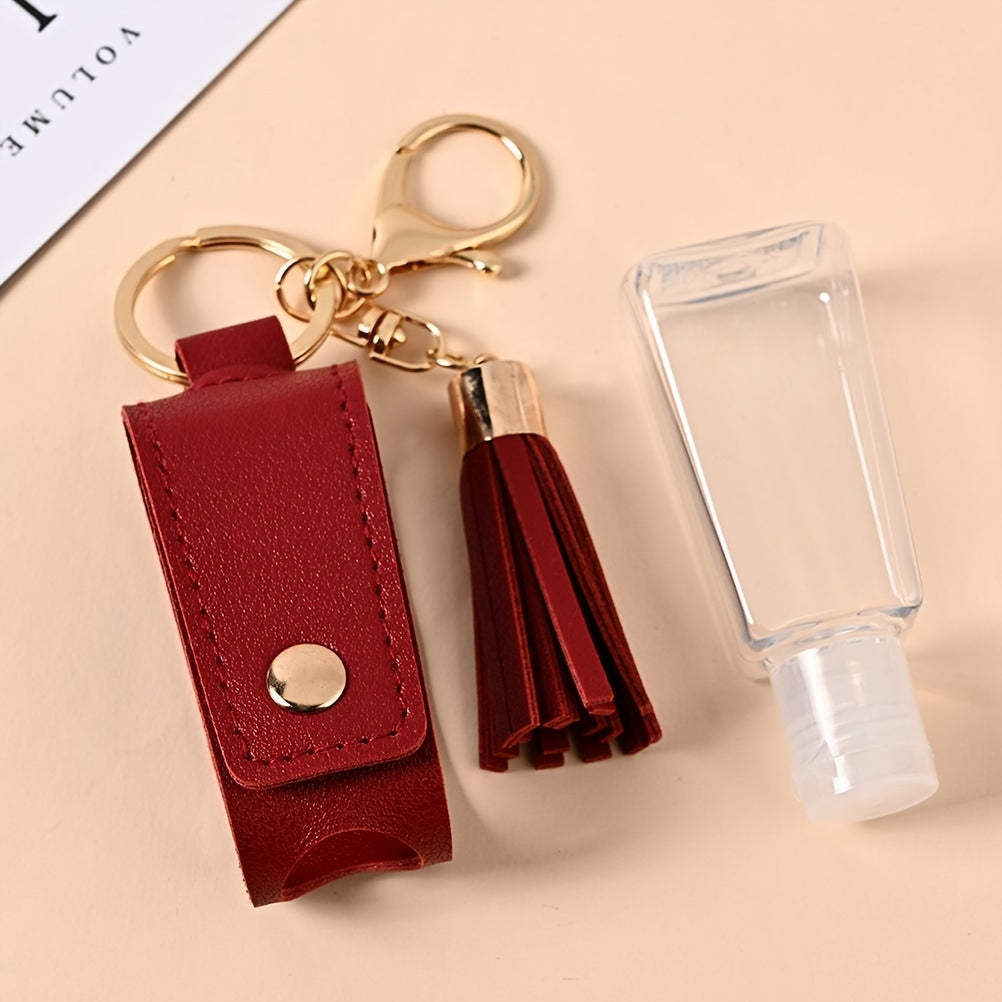 5pcs 30ML Dispenser Bottle Tassel Keychain PU Leather Case Empty Bottle Keychain