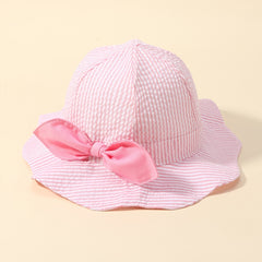 Baby Girls Bow Striped Bucket Hat Wide Brim