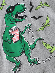 Dino & Bat Print Kid's Sweatshirt Cotton Pullover for Halloween