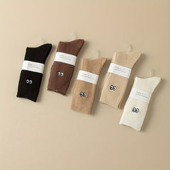 5 Pairs Eyes Embroidery Socks Comfy Mid Tube Stockings