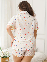 Pajama Set Women's Plus Circle Print Shirt & Shorts