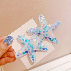 Glitter Starfish Kids Hair Clips Set
