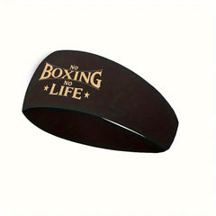 Men's No Boxing No Life Headband Bold Golden Lettering Mesh Workout Band S