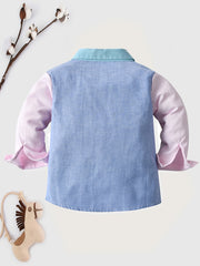 Boys Stylish Block Button Down Shirt Casual Long Sleeve Lapel