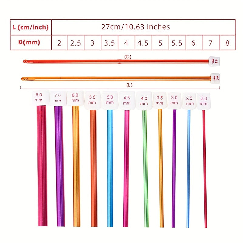 38pcs Tunisian Crochet Hook Set 2-8mm Aluminum Afghan Hook 3-12mm Plastic Needle