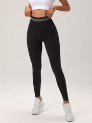 Solid Striped Waist Yoga Sports Leggings Butt Lifting Workout Pants