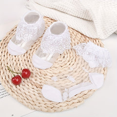 3Pairs Girls Mesh Lace Ruffle Tube Socks - Princess Crystal Breathable Socks