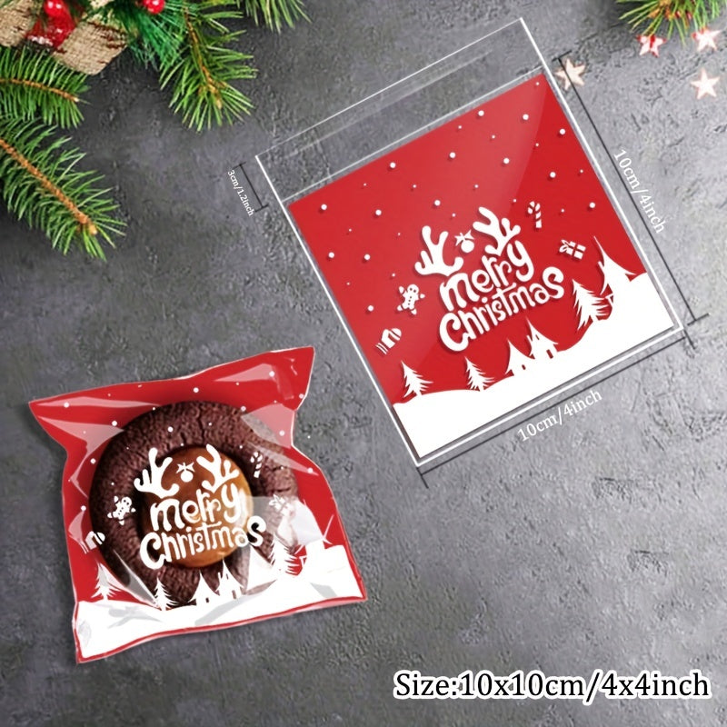100pcs Christmas Santa Pattern Packaging Bag Random Christmas Style Candy Bag
