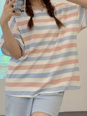 Striped Pajama Set Crew Neck Top & Shorts Women's Sleepwear & Loungewear