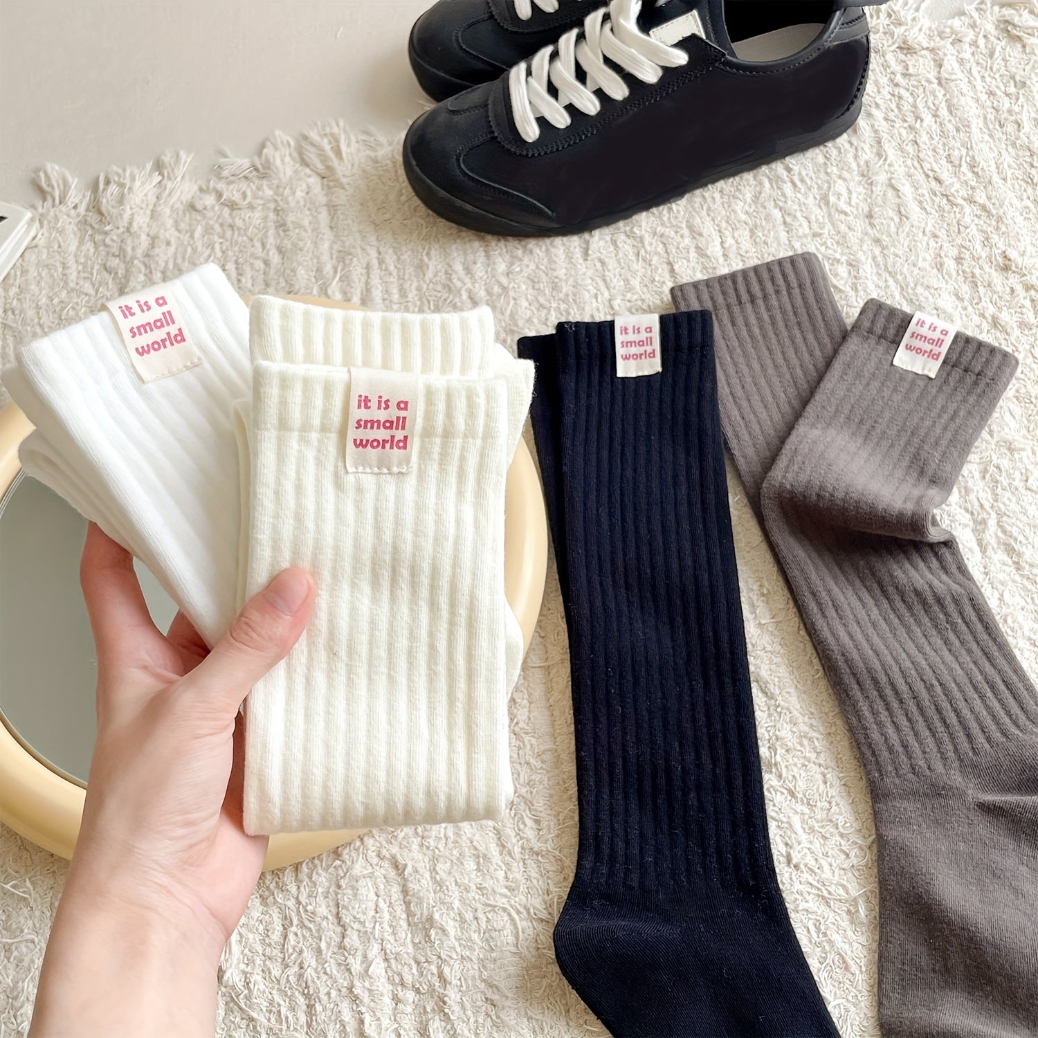 Letter Patched Calf Socks Knee High Women's Stockings