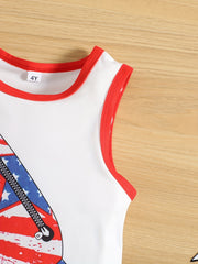 Boys American Flag Print Vest and Shorts Set