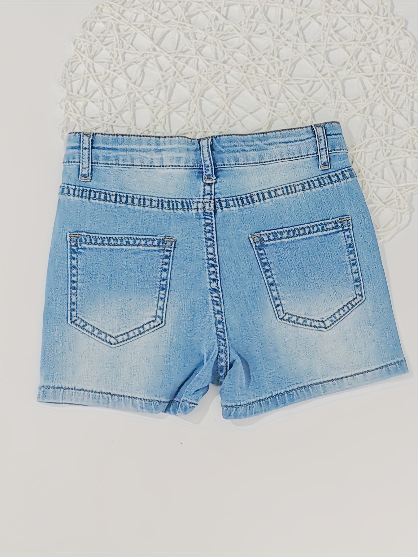 Girls Stretch Denim Shorts Straight Leg Casual Washed Summer Shorts