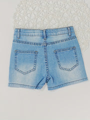 Girls Stretch Denim Shorts Straight Leg Casual Washed Summer Shorts