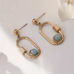 14k Golden Plated Green Stone Titanium Steel Earrings