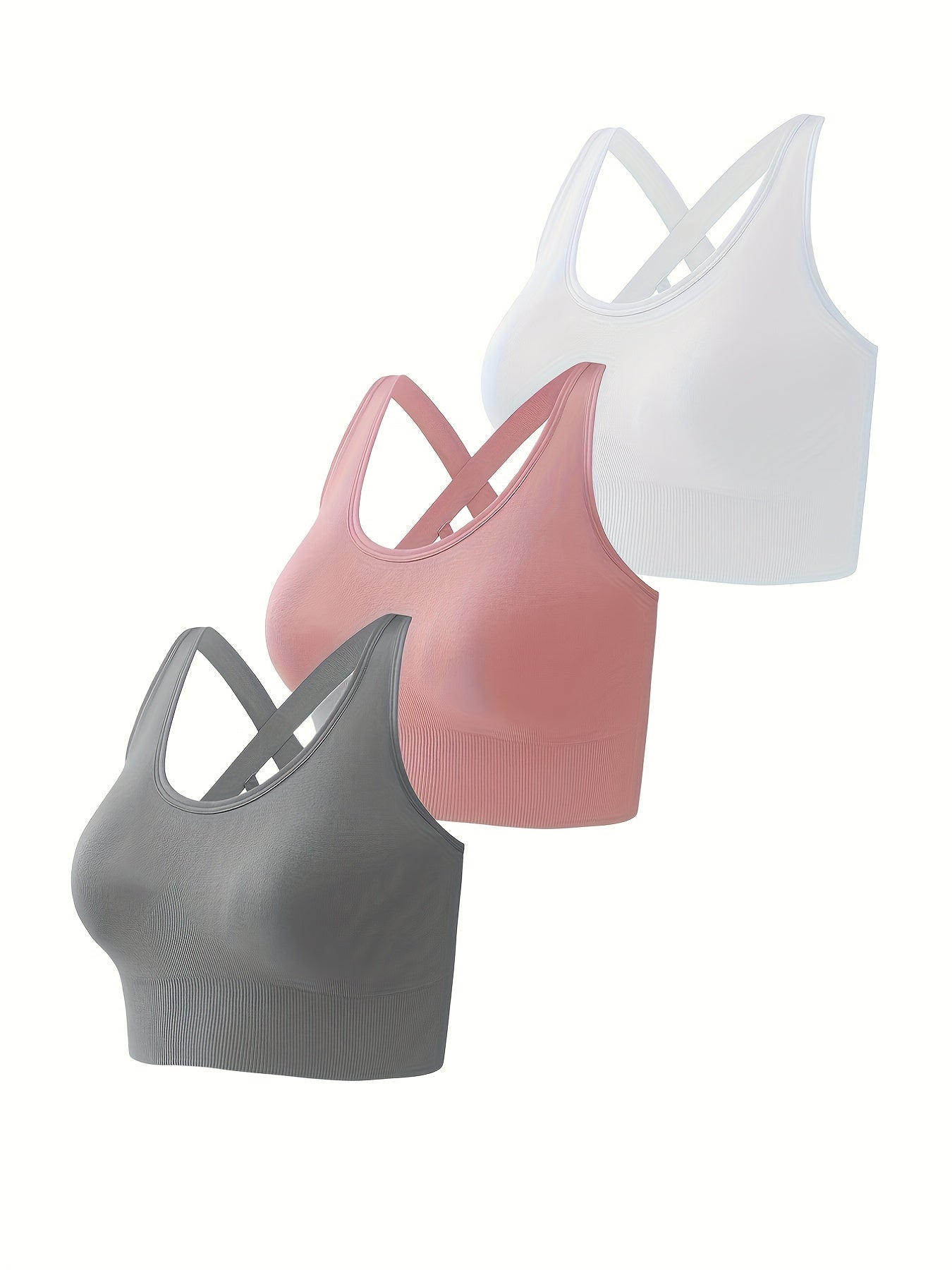 3pcs Criss Cross Back Sports Bras Comfy Running Workout Bra