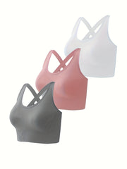 3pcs Criss Cross Back Sports Bras Comfy Running Workout Bra