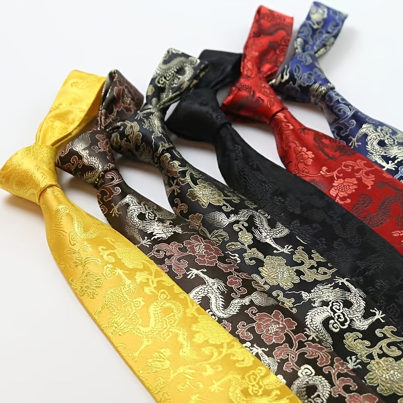 Men's Red Dragon Embroidered Tie