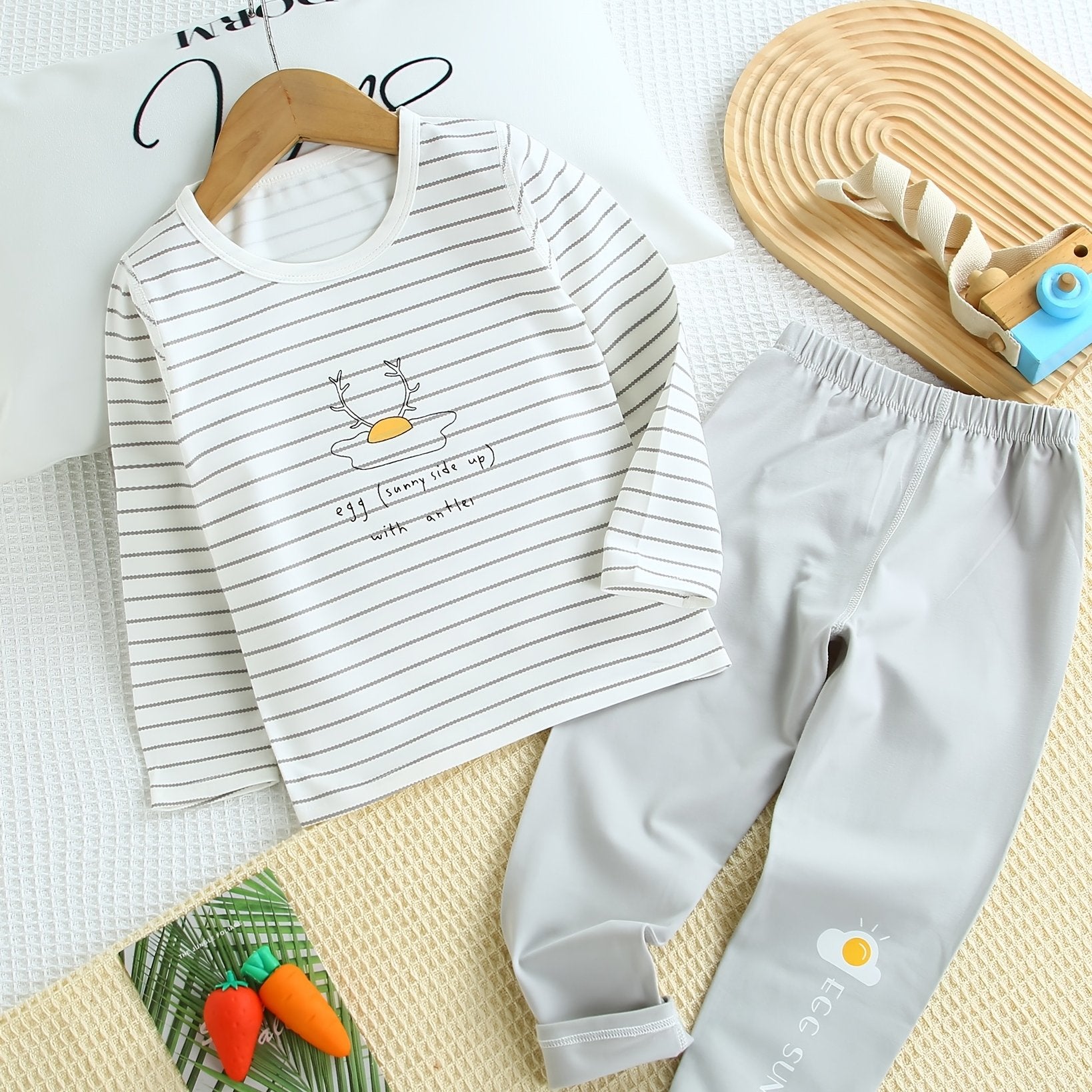 Girls Pajamas Family Outfit Poached Egg Stripes Print Set