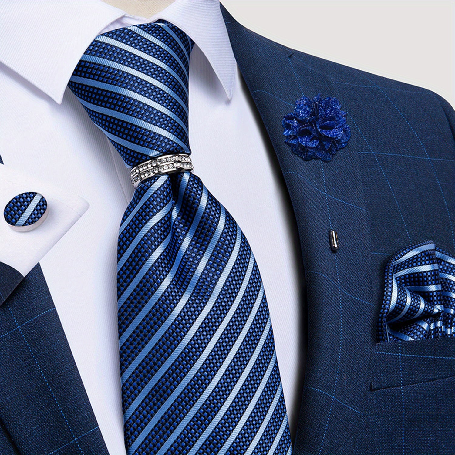 Paisley Necktie Silver Silk Tie Set For Men