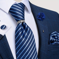 Paisley Necktie Silver Silk Tie Set For Men