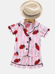 2pc Toddler Girls Strawberry & Stripe Pajama Set
