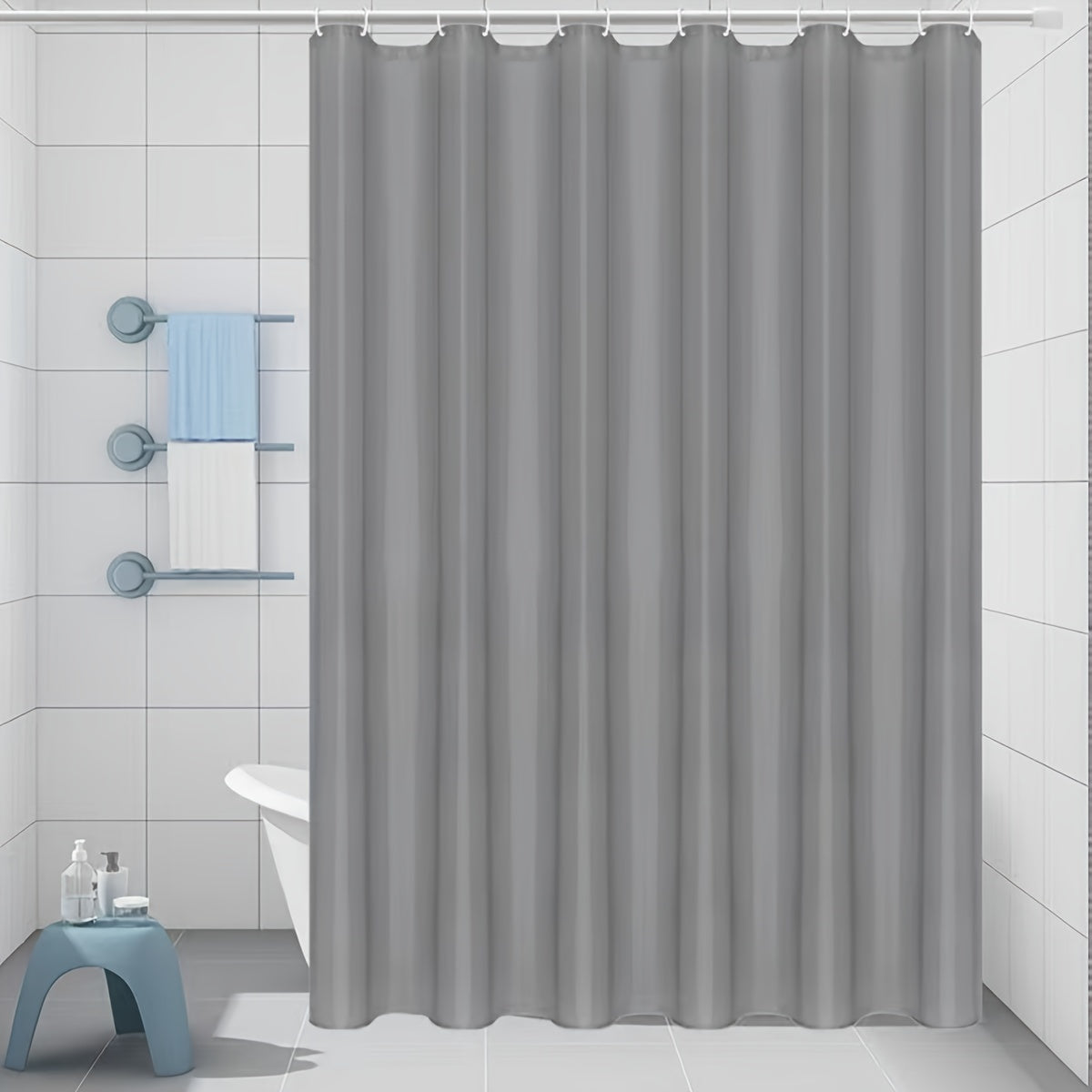 Waterproof Shower Curtain with Metal Buckle and Hooks