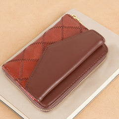Light Brown Leather Bi Fold Wallet with Zipper Closure