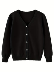 Girls' Button Down Cardigan Sweater Long Sleeve Classic Knit