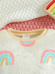 Baby Girls Rainbow Striped Ribbed Pullover Blouse Long Sleeve Warm Top