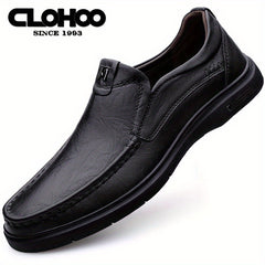 CLOHOO Leather Bit Loafers Casual Slip On Flat Shoes Men's Footwear