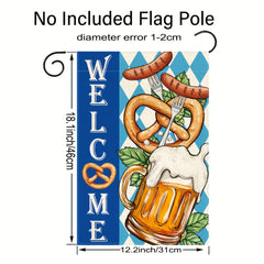 Welcome Oktoberfest Beer Garden Flag with Pretzels & Sausage Design