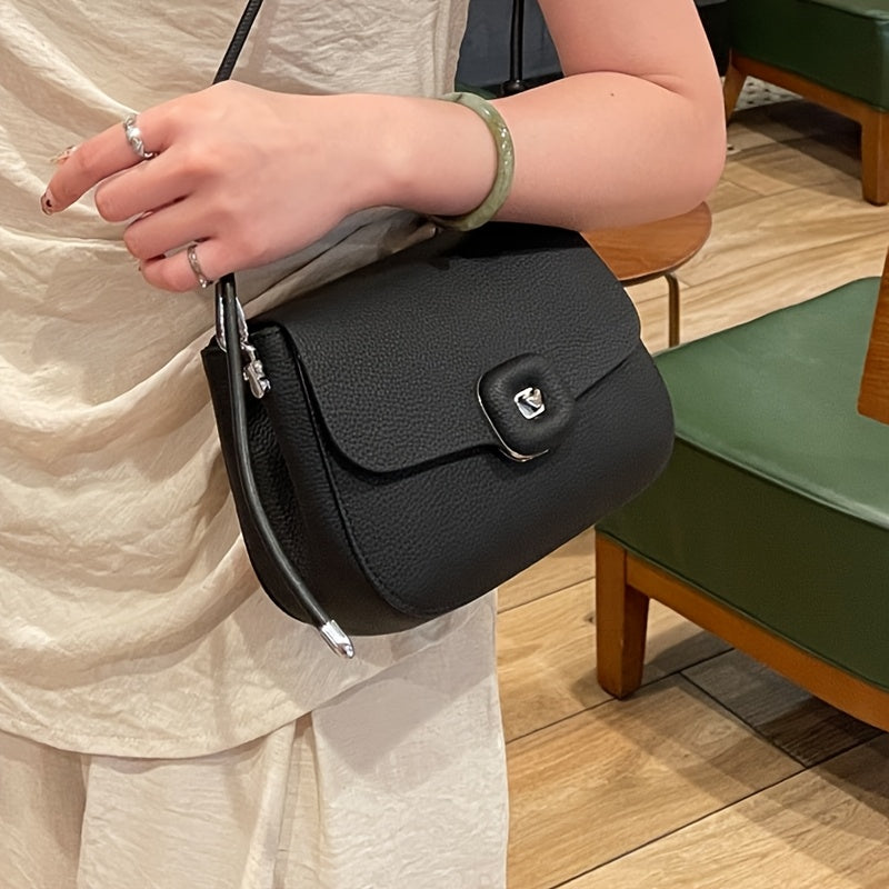 Stylish Large Capacity Leather Crossbody Bag in Khaki