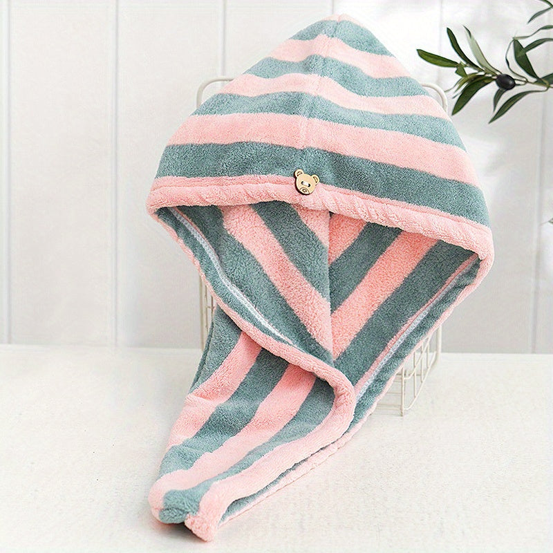 Microfiber Hair Towel Soft Drying Cap Striped Absorbent Quick Wrap Long Hair