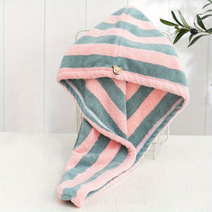 Microfiber Hair Towel Soft Drying Cap Striped Absorbent Quick Wrap Long Hair