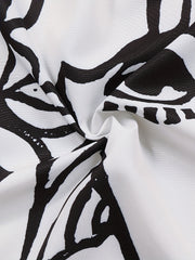 Abstract Figure Print Button Up Blouse