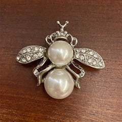 Vintage Bumble Bee Pin Brooch with Pearls and Rhinestone