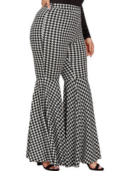 Houndstooth Flared Pants Retro High Rise Plus Women's