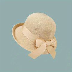 Short Brim Bucket Hat Ribbon Bowknot Sun Hat Solid Adjustable Travel Beach