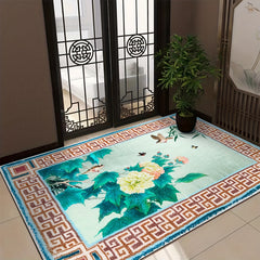 Chinese Flower Bird Print Living Room Rug Coffee Table Carpet