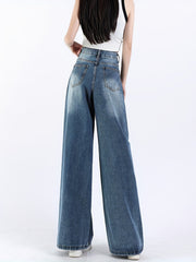Wide Leg Straight Jeans Non Stretch Slash Pockets