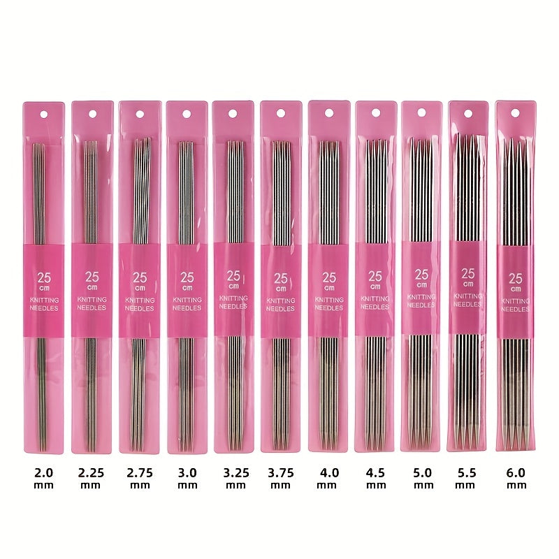 11Pcs Knitting Stainless Steel Needle Kit 2.0-6.0mm Straight Sweater Needle
