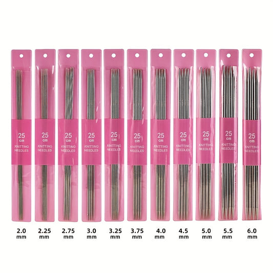 11Pcs Knitting Stainless Steel Needle Kit 2.0-6.0mm Straight Sweater Needle
