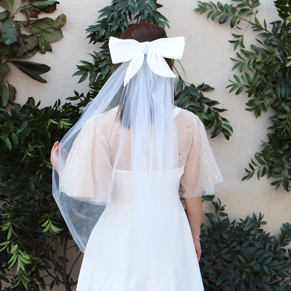 Short Wedding Bridal Veil Hair Bow Clip Bridal Bow Veil
