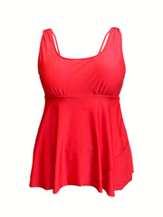 Vacay Tankini Set Women's Plus Solid Peplum Tank Top & Panty Swimsuit